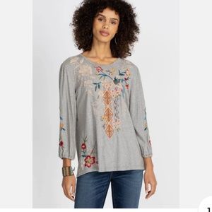 Johnny Was Ellia Heather Grey Pufff Sleeve Top